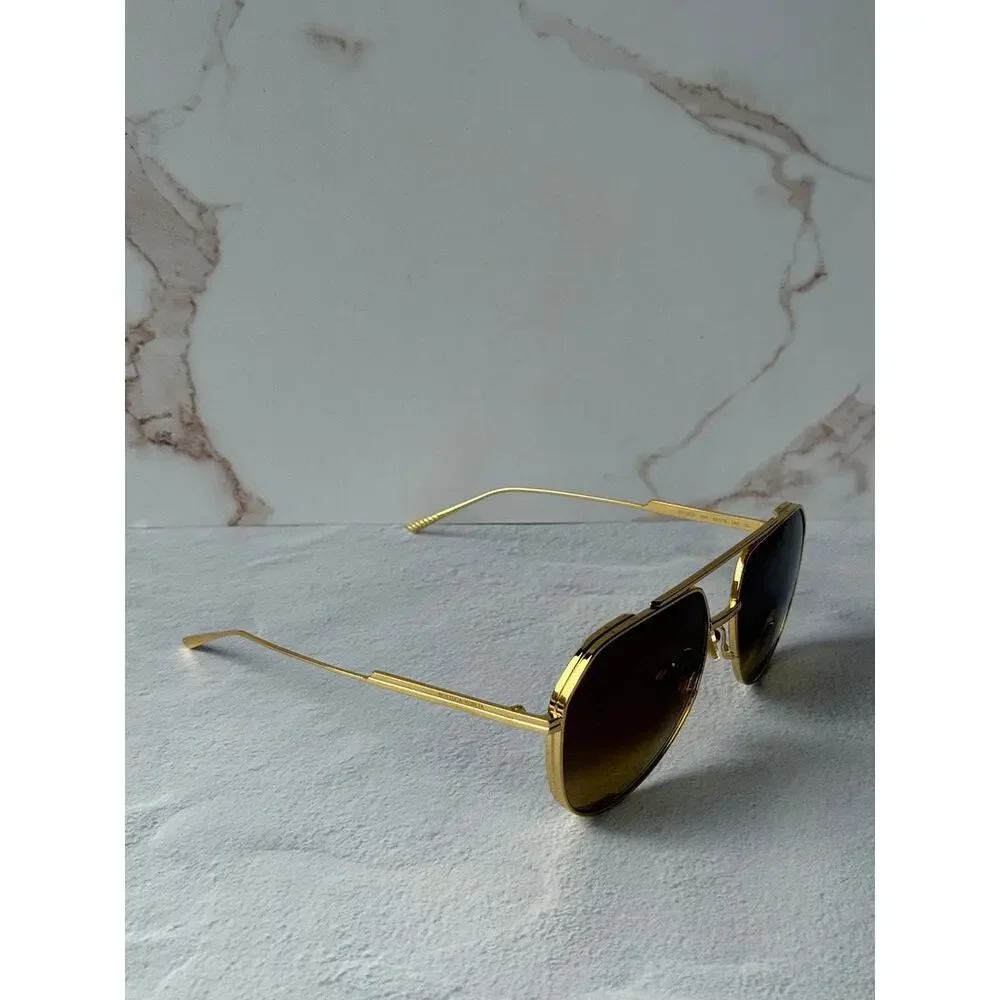 Bottega Veneta BV1465S Light Ribbon Aviator Gold Mirror Sunglasses